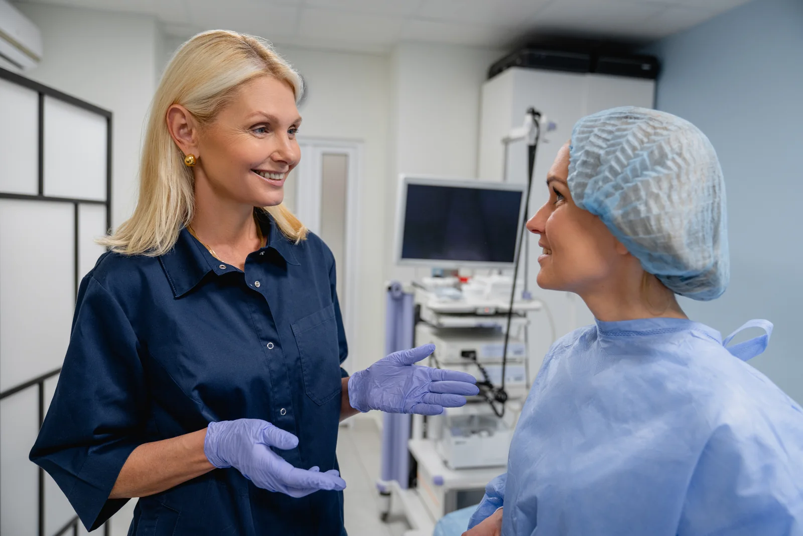 Illustrative plastic-surgery consultation in a clinical setting